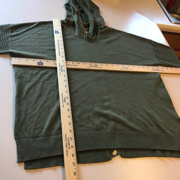 Stitches & Stripes Knit Sweater Top XL Olive Green Hooded Thumb Holes Boho - Picture 9 of 11